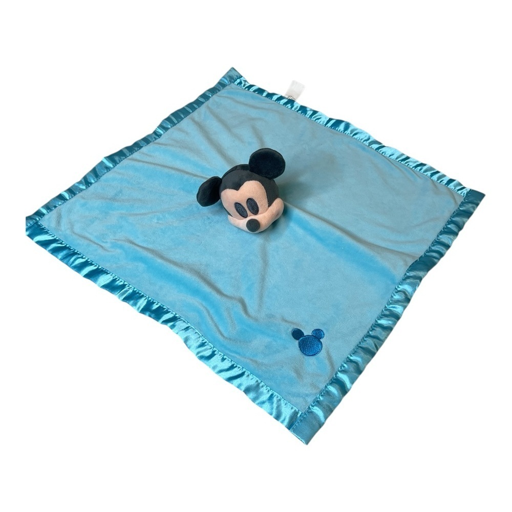 Disney Baby Mickey Mouse Blue Plush Satin Trim Lovey Security Blanket